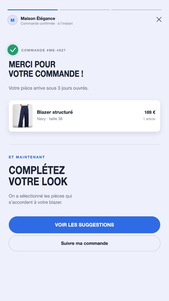Vidéo e-commerce : confirmation de commande personnalisée